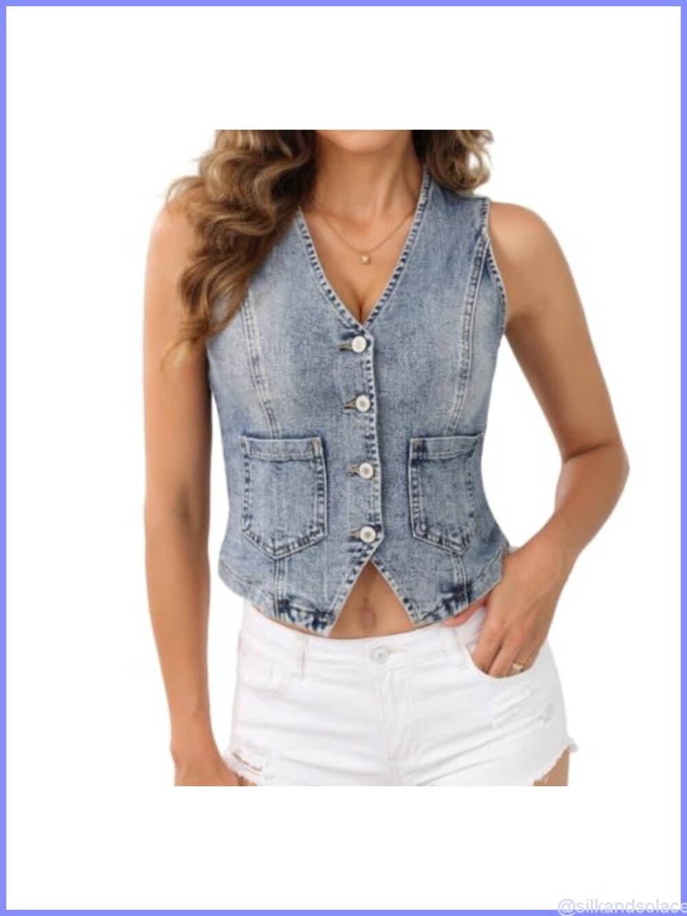 Cropped Denim Vest V-Neck Button Down